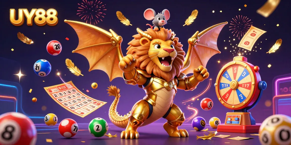 Join UY88 gaming excitement with a triumphantly roaring chimera and dynamic lottery elements.