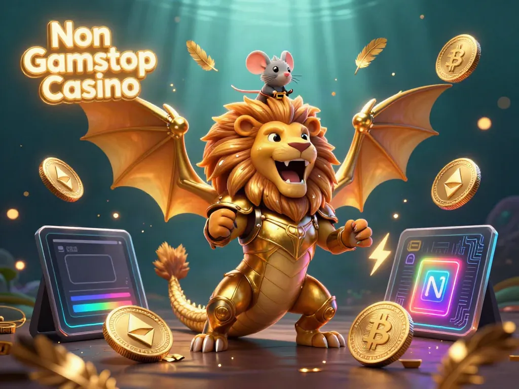 Engage in thrilling gameplay at Non Gamstop Casino, featuring a roaring chimera and crypto elements.