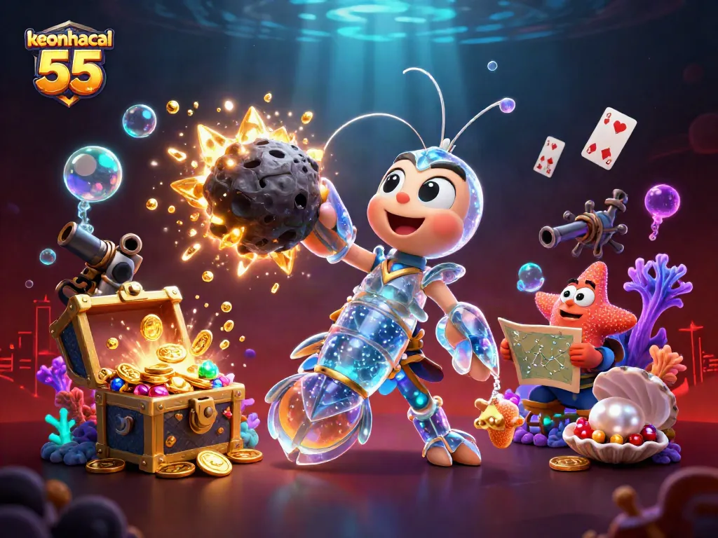 Experience exciting gaming adventures with keonhacai 55 in a vibrant underwater world, showcasing treasures and casino excitement.