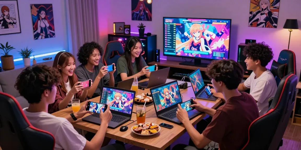 Friends enjoying ecchi games together in a cozy gaming setup