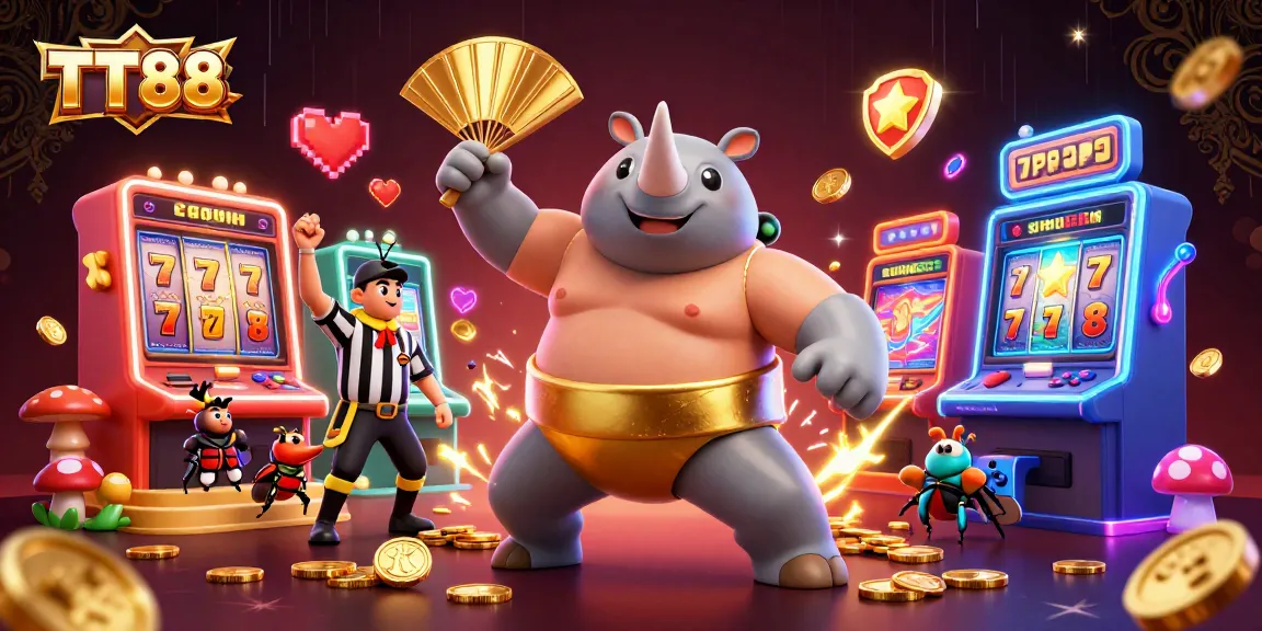 Experience TT88's vibrant online gaming scene with colorful slot machines and dynamic characters.