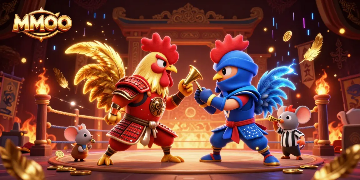 MMOO offers an exciting 3D cartoon showdown featuring fighting roosters in an energetic arena.
