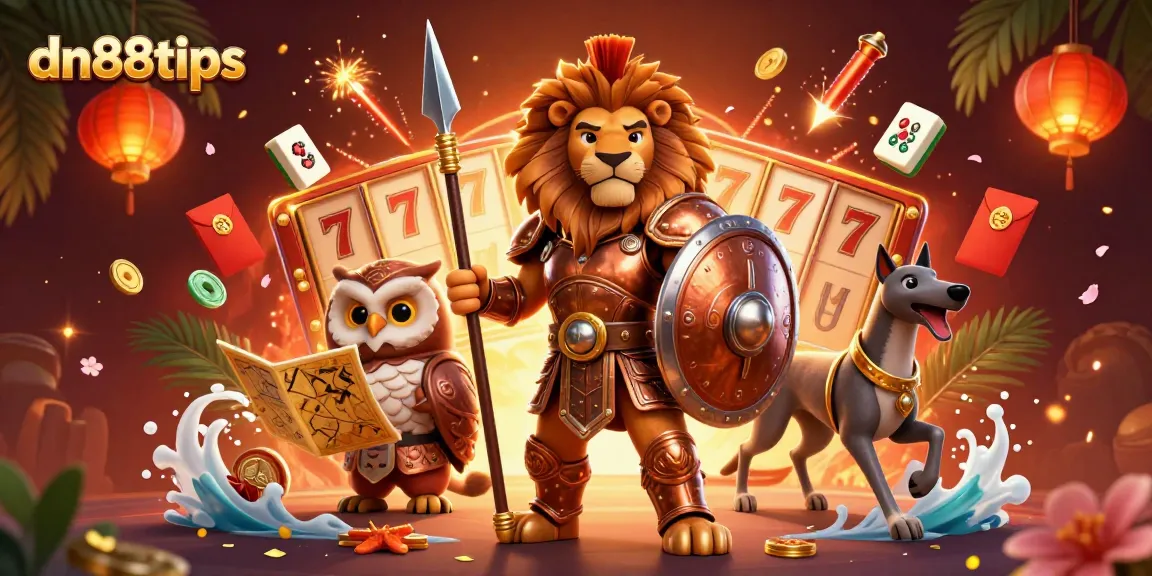 Experience thrilling wins at dn88tips with a vibrant 3D casino scene featuring a lion champion!