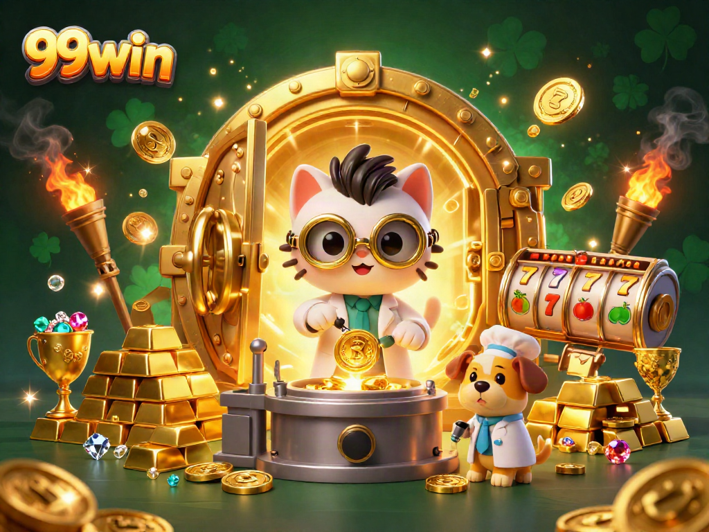 Generate winning strategies with 99win in a dynamic casino scene featuring gold and excitement.