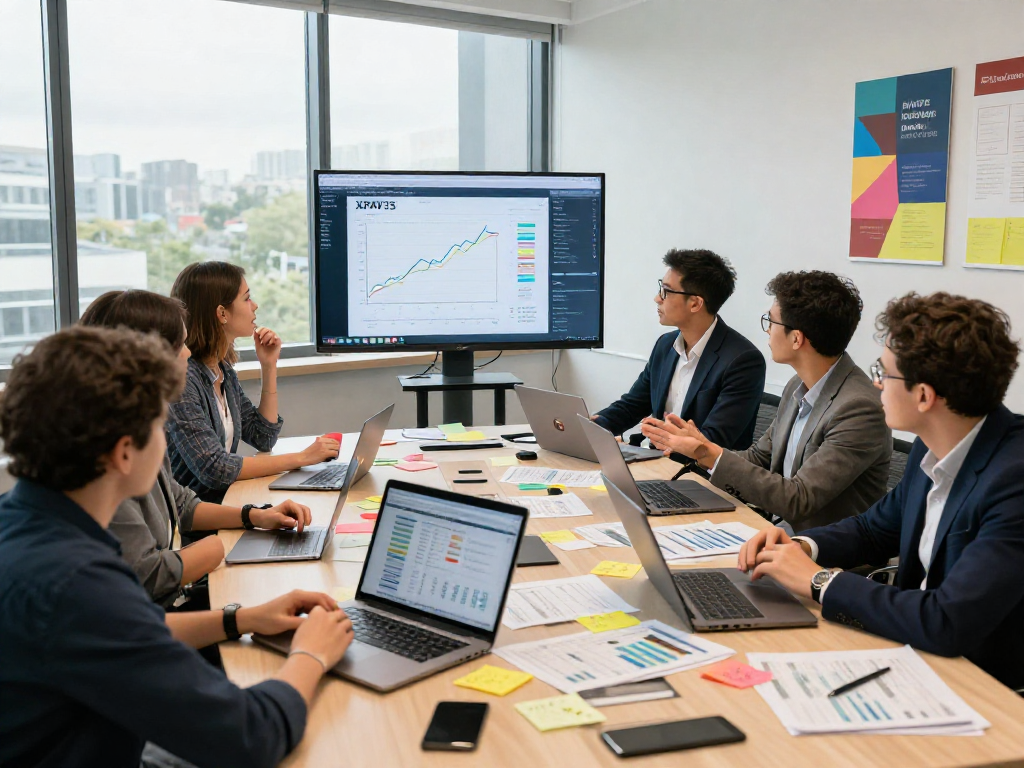 Team strategizing Upline Income using XPAY33 australia insights in a modern office.