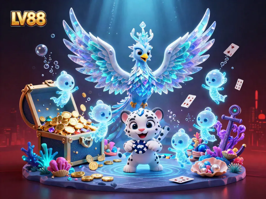 Engage in the vibrant world of LV88 with an ice phoenix and magical sprites, indulging in thrilling casino action.