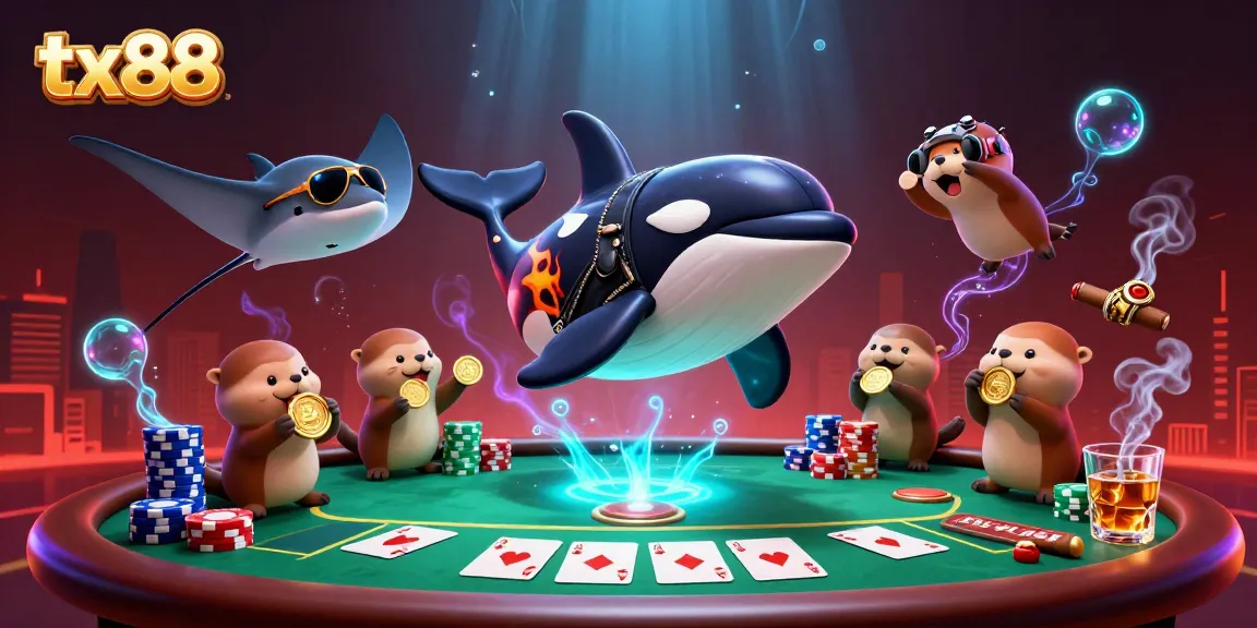 Experience thrilling poker action in tx88 with a dynamic underwater scene featuring an orca and sea otters.