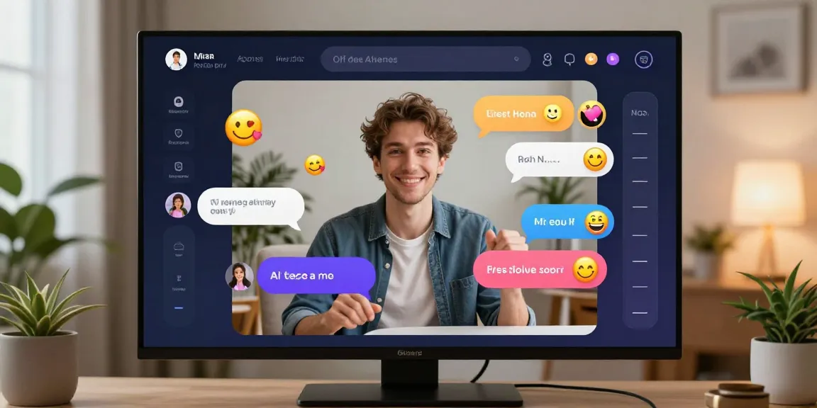 User engaged in ai sex chat in a cozy virtual environment with a vibrant UI.