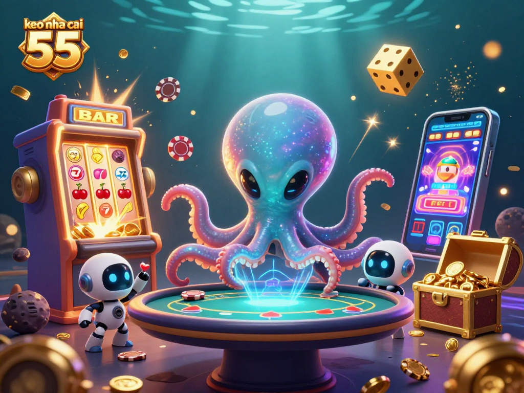 Engage in thrilling action at keo nha cai 55 with a vibrant alien-themed casino illustration.