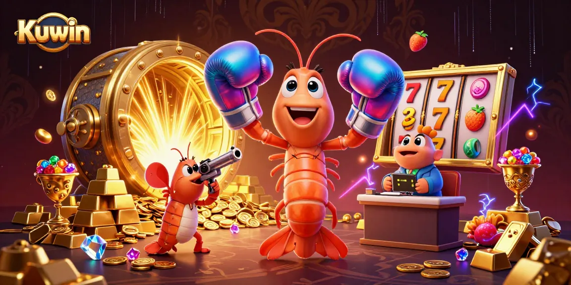 Kuwin reveals a treasure trove of golden gems and exciting slots in this vibrant casino illustration.