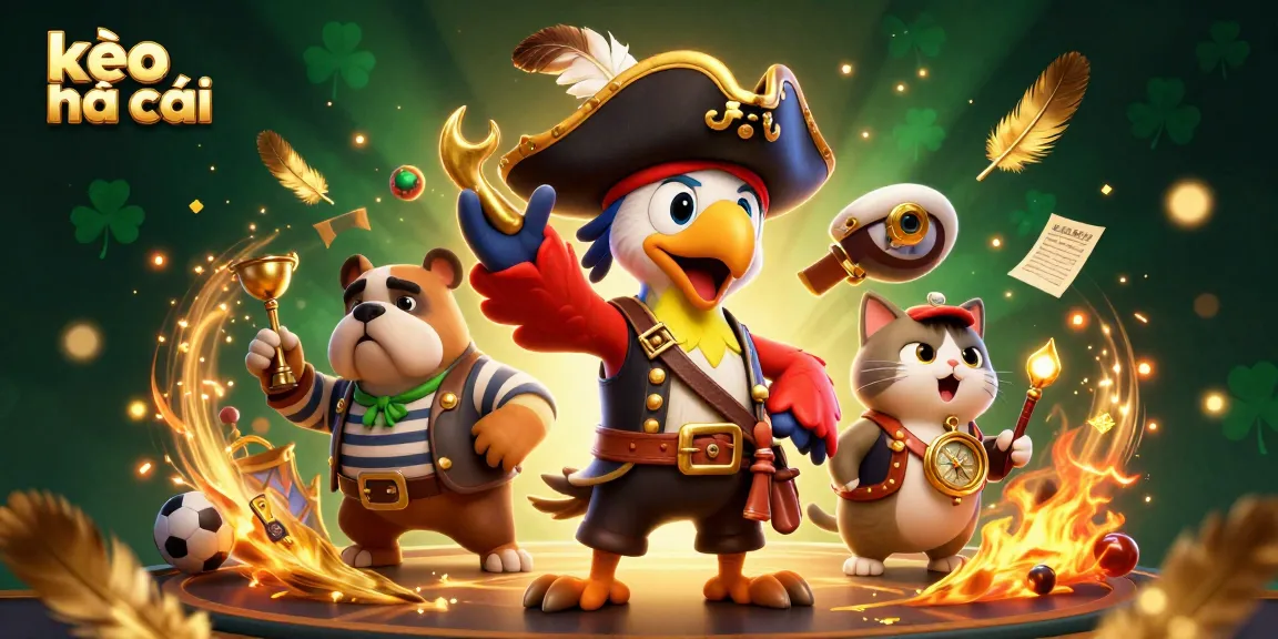 Bet on kèo nhà cái with vibrant sports betting action and exciting characters in a fun pirate theme.