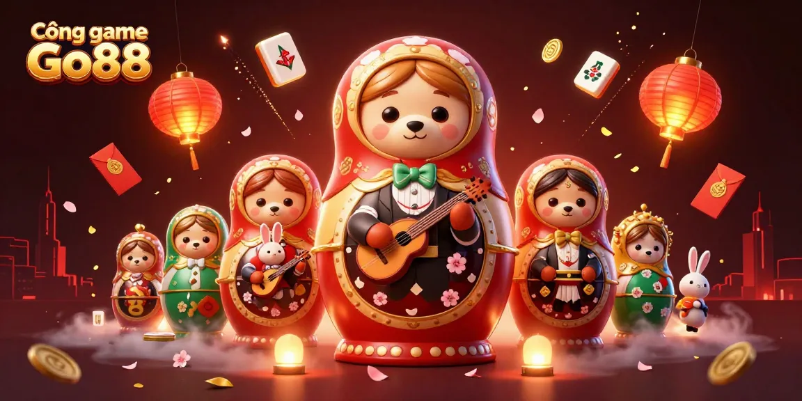 Cổng game Go88 features lively casino characters and festive elements in a captivating 3D scene.